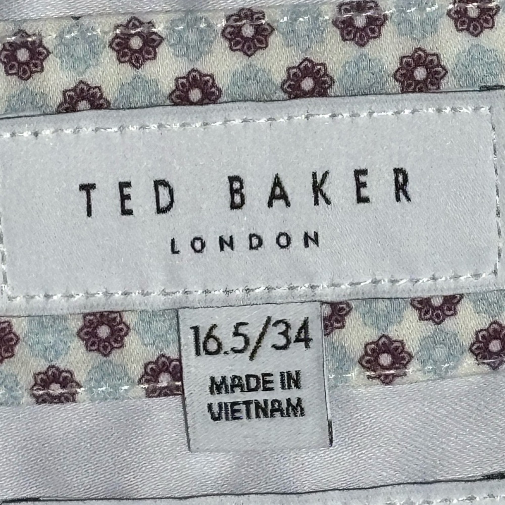 Ted Baker White Shirt with Burgundy and Sky Blue Geometric Flowers